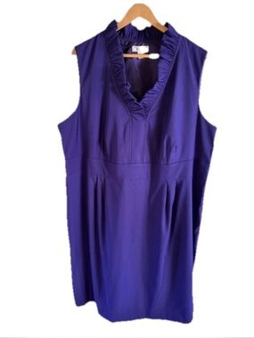 Dress Barn Size 24 Purple Dress w Ruched V-Neck& Pleated Waist. NWOT Side Zip